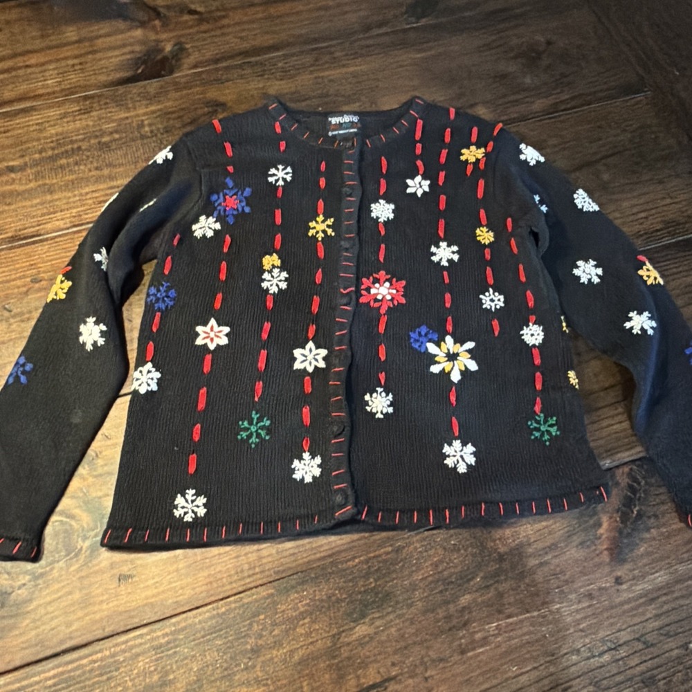 Vintage Designers Original Studio Christmas Cardigan Sweater Santa Snowman Small - Picture 2 of 8